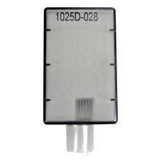 Rectangular medical filter with connector, labeled 1025D-028, for respiratory care
