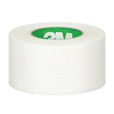 Medical adhesive tape roll, white, textured surface, for wound care and bandages