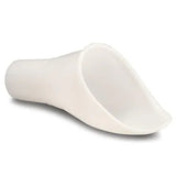 White plastic female urinal for home care and medical use on plain background