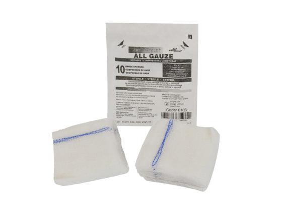 Sterile all gauze sponges with blue strip, medical wound care supplies, 10-pack