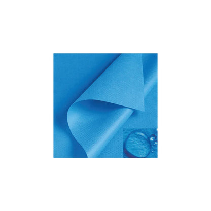 Blue disposable medical sheet with water-resistant surface, close-up view
