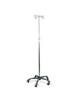 Adjustable IV pole with wheels for medical and home care use on white background