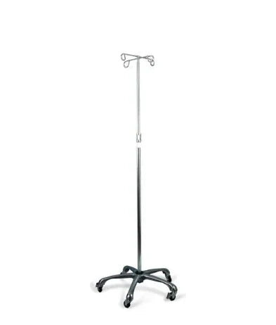 Adjustable IV pole with wheels for medical and home care use on white background