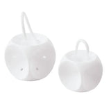 Two white plastic urinary drainage bag hangers with hooks and air holes