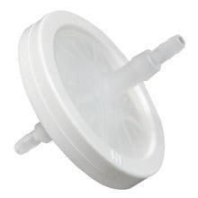 White inline medical filter with tube connectors for respiratory equipment