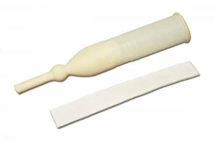 Male external catheter with adhesive strip for urinary incontinence care