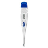digital medical thermometer with blue cap displaying temperature reading