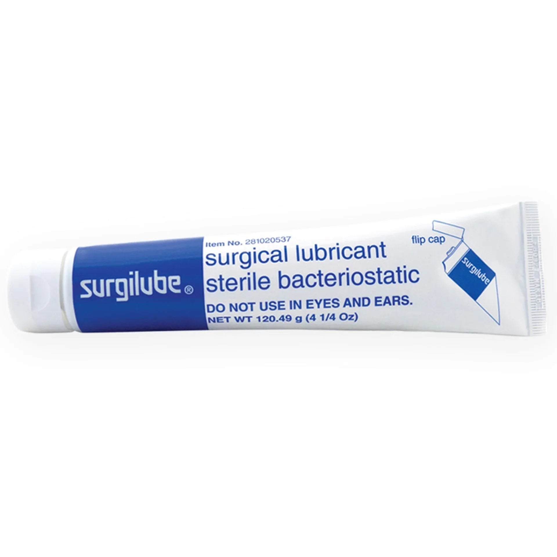 Surgilube sterile bacteriostatic surgical lubricant tube, 120.49g, flip cap.