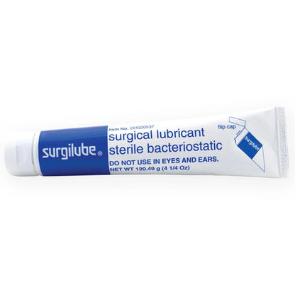 Surgilube sterile bacteriostatic surgical lubricant tube, 120.49g, flip cap.