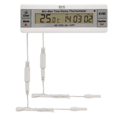 Digital vaccine thermometer with dual probes, temperature display, and alarm feature