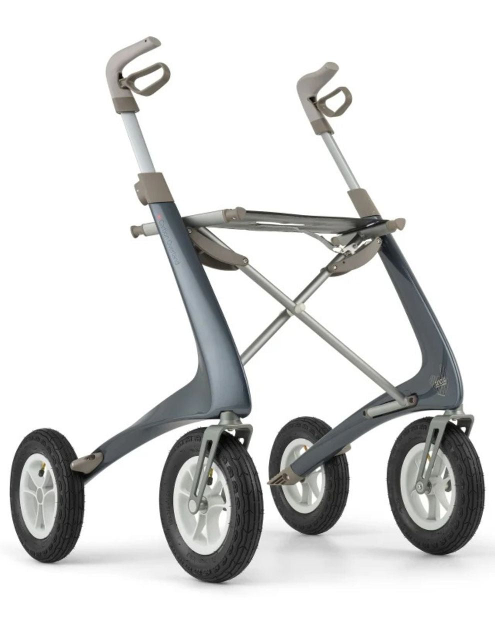 Midnight blue lightweight rollator walker with large all-terrain wheels for mobility support