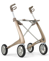 Lightweight champagne gold rollator walker with large wheels and ergonomic handles