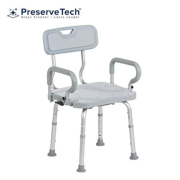 Adjustable shower chair with backrest and armrests for home care and elderly support