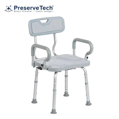 Adjustable shower chair with backrest and armrests for home care and elderly support