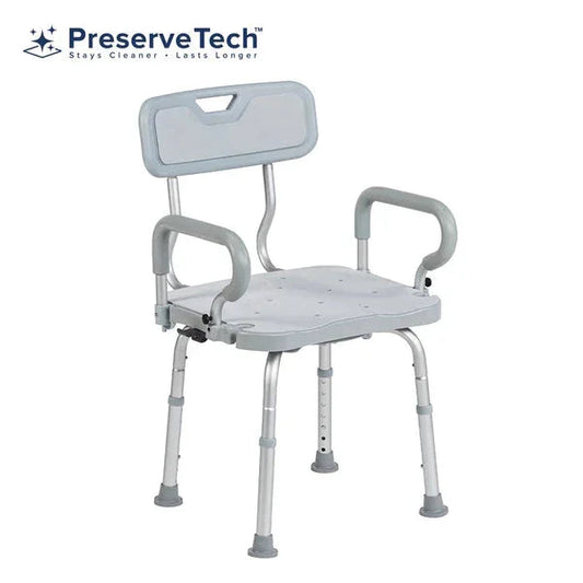 Adjustable shower chair with backrest and armrests for home care and elderly support