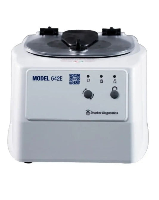 Drucker Diagnostics Model 642E medical centrifuge with control panel and closed lid