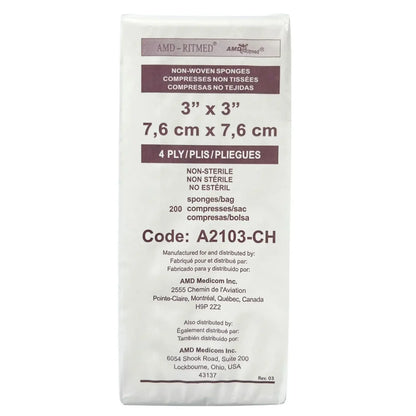 AMD Ritmed non-woven sponges 3x3 inch, 4-ply, non-sterile, 200 pack medical supplies