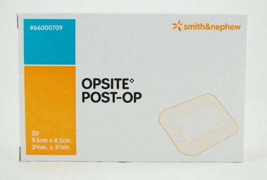 Box of Smith & Nephew Opsite Post-Op sterile wound dressings, 9.5cm x 8.5cm, 20 count