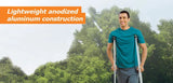 Man using lightweight aluminum crutches outdoors, medical mobility aid product