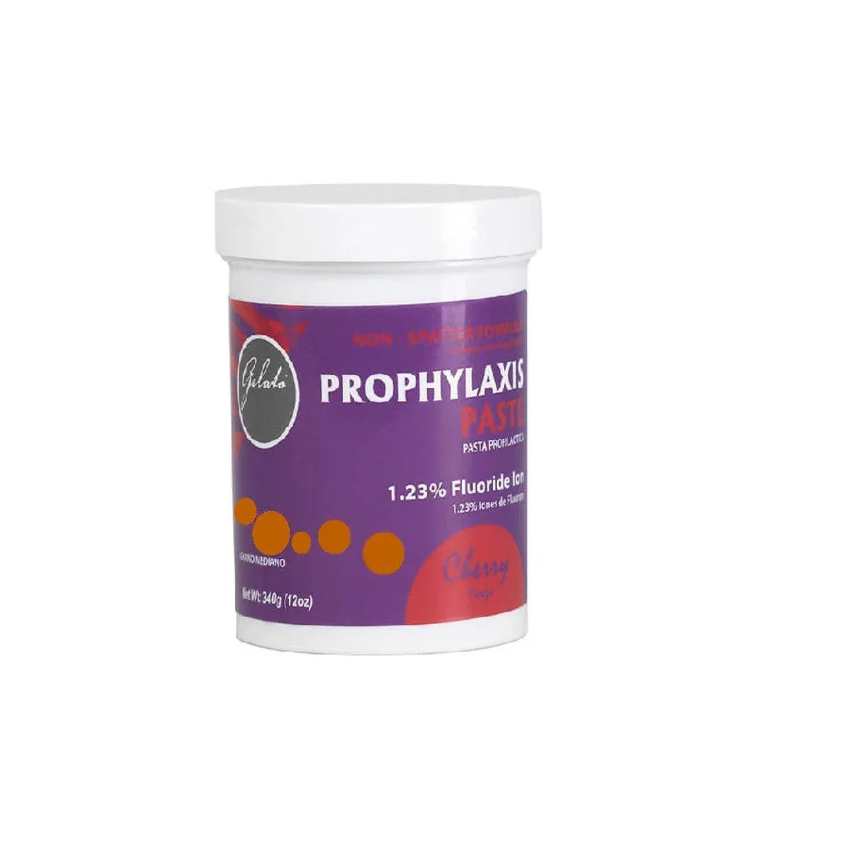 Prophylaxis paste container with 1.23% fluoride ion, cherry flavor, dental care product