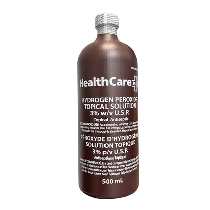 Hydrogen peroxide topical solution 3% antiseptic bottle, 500 mL, white label, medical supply