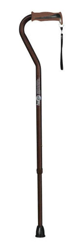 Brown adjustable walking cane with ergonomic handle and rubber tip for mobility support