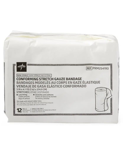 Package of non-sterile conforming stretch gauze bandages, 12 rolls, medical supplies