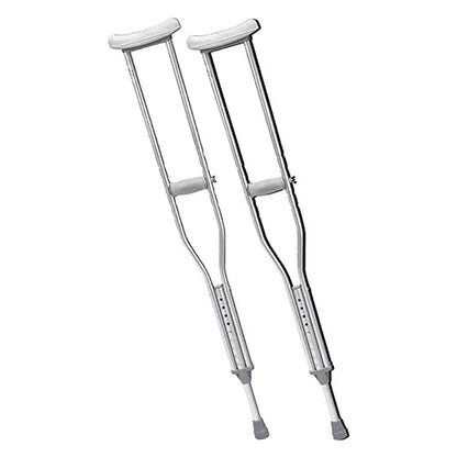 Adjustable metal crutches with padded underarm and hand grips, home care mobility aid