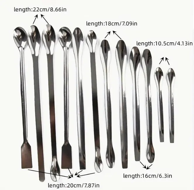12pcs Stainless Steel Lab Spoons - Durable Laboratory Sampling & Mixing Utensils with Spatula - Ideal for Scientific Experiments and Research