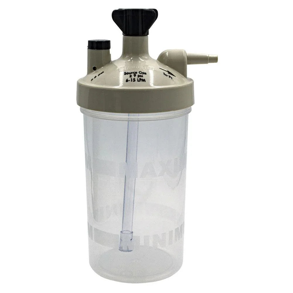 Oxygen humidifier bottle for respiratory therapy and medical oxygen supply systems