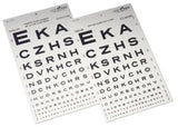 Eye exam chart with black letters on white background, medical vision testing tool