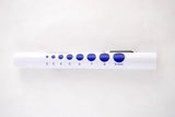 White medical pupil gauge pen with blue measurement circles, tool for eye exams or assessments