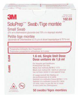 3M SoluPrep antiseptic medical swab box, single-use 1.6mL swabs, 50 count