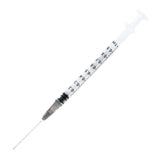 Disposable medical syringe with needle for home care or clinical use on white background