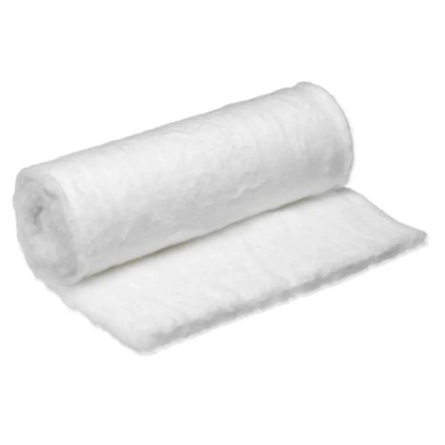 Rolled white cotton medical bandage on white background, home care medical supply