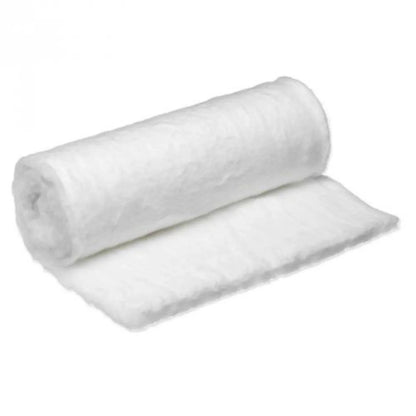 Rolled white medical cotton padding on a plain background, ideal for wound care supplies.