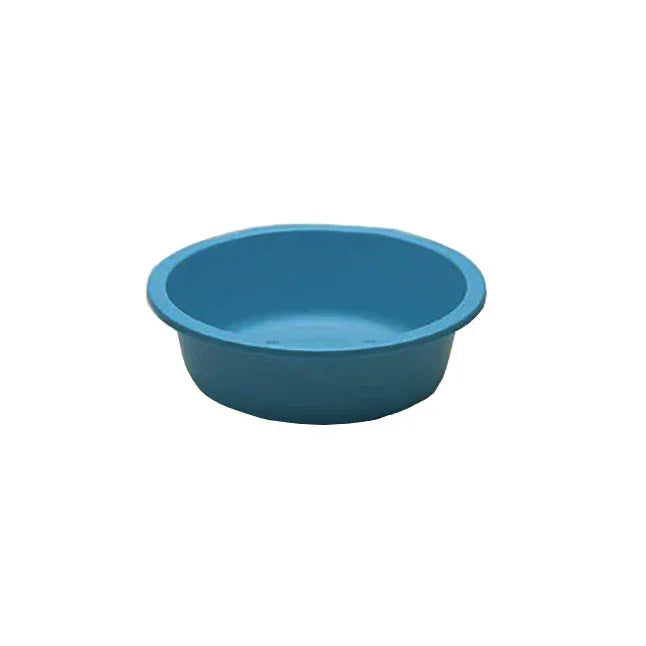 Blue plastic medical wash basin for home or long term care, shown on white background