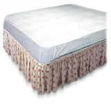 Waterproof mattress protector on bed with floral bed skirt, home care bedding supply
