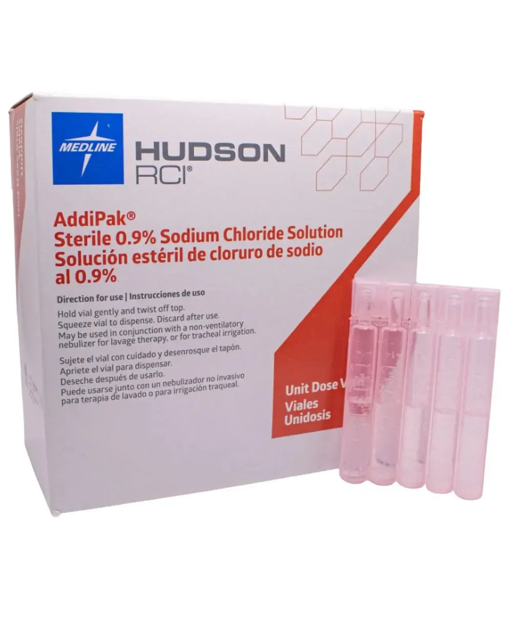 AddiPak 0.9% sodium chloride solution vials box with single dose saline tubes