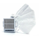 White KN95 face mask and Aurora branded air filter for respiratory protection