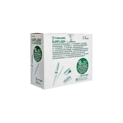 Terumo Surflash IV catheter 18G 2.5 inch sterile medical box, 50 units