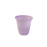 Disposable purple plastic medicine cup with textured grip, medical supply product