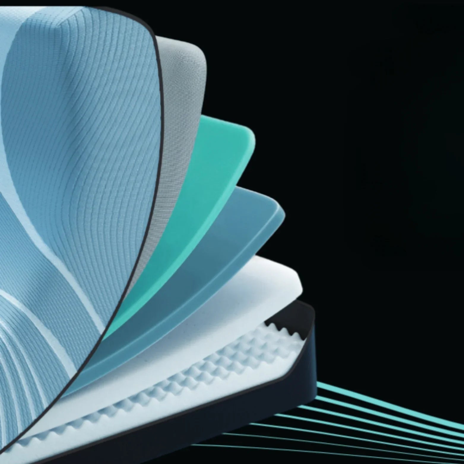Layered medical mattress cross-section showing foam and textured comfort layers