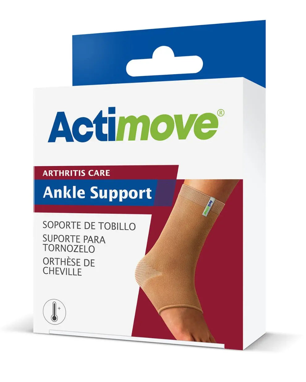 Actimove ankle support box featuring beige ankle sleeve for arthritis care