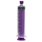 Large 35ml purple medical syringe with measurement markings for home care and clinical use