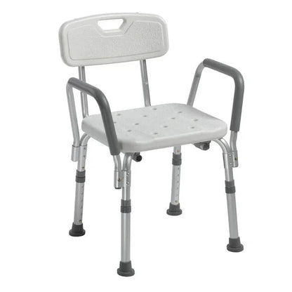 Adjustable shower chair with backrest and armrests for home care and elderly safety