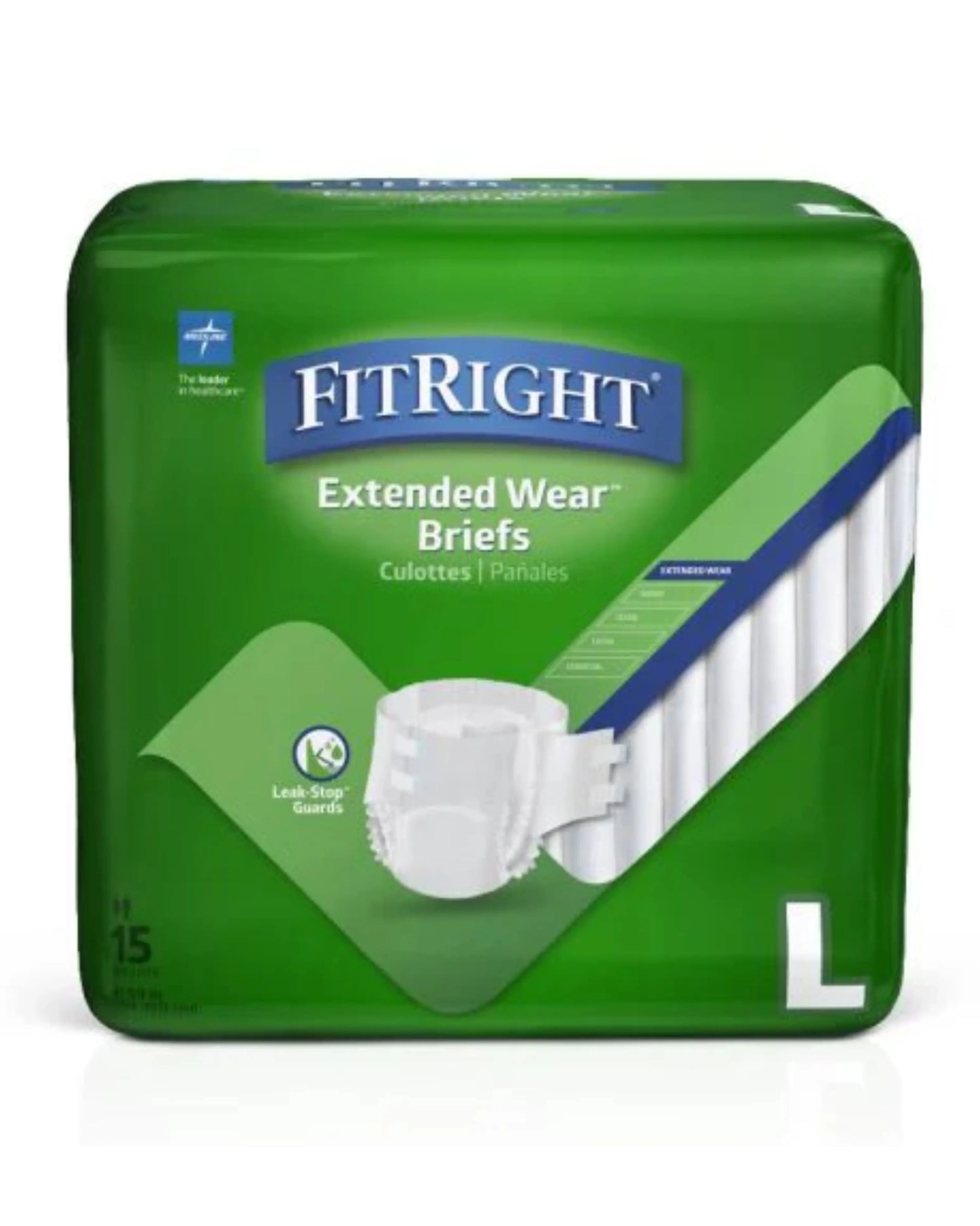 FitRight Extended Wear Briefs large pack, adult incontinence diapers, green packaging