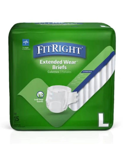 FitRight Extended Wear Briefs large pack, adult incontinence diapers, green packaging