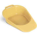 Yellow plastic bedpan with handle for home care patient use