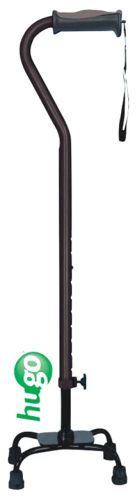Adjustable quad walking cane with ergonomic handle and four-prong base for mobility support
